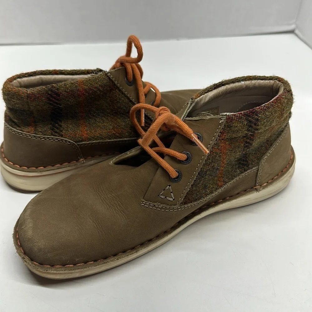 Birkenstock Memphis High Chukka Ankle Boots Harris Tweed Plaid Tan Brown Size 8